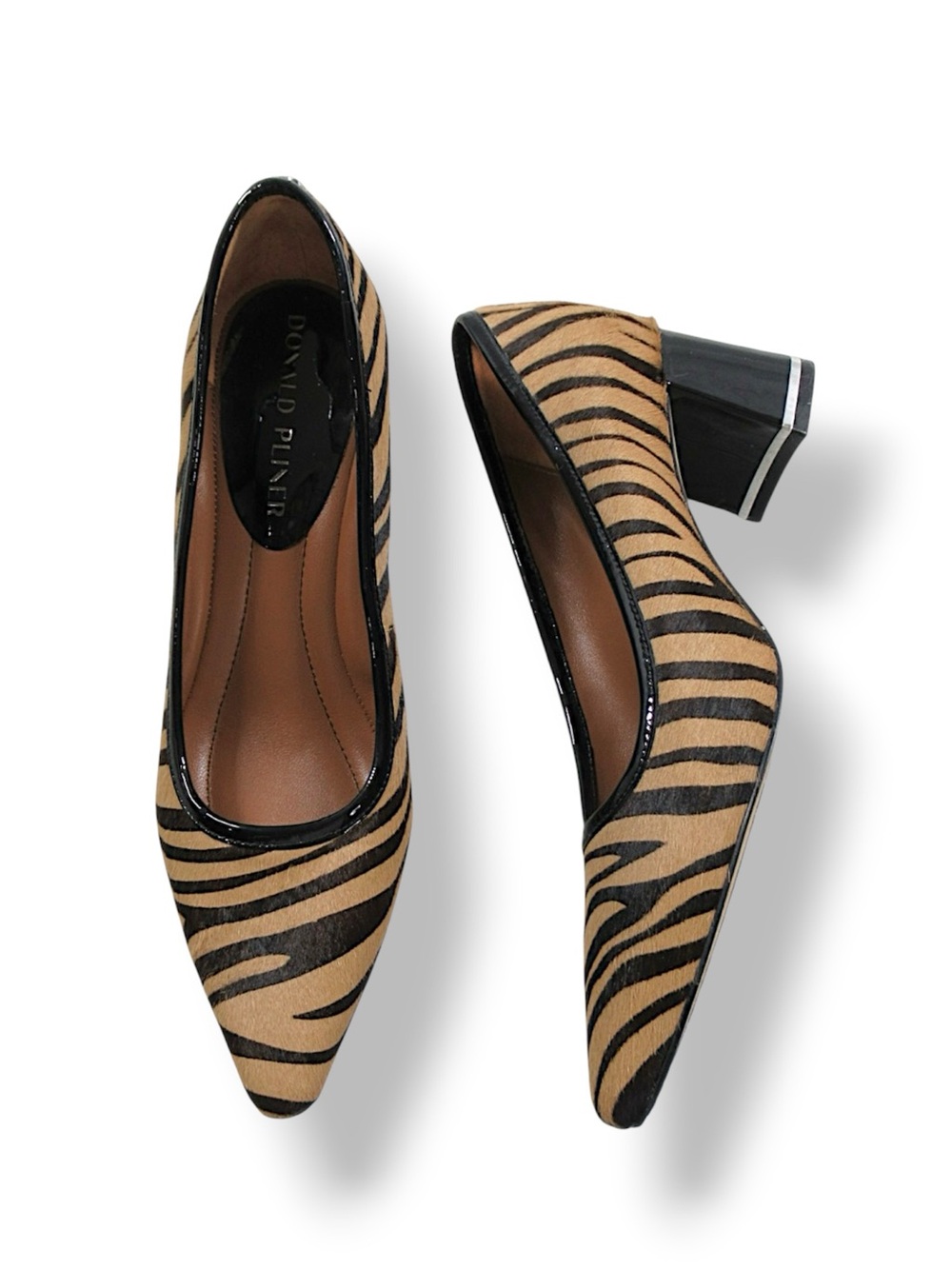 DONALD PLINER Aston Calfhair Zebra Print Block Heel Pumps  - Women's Size 7M